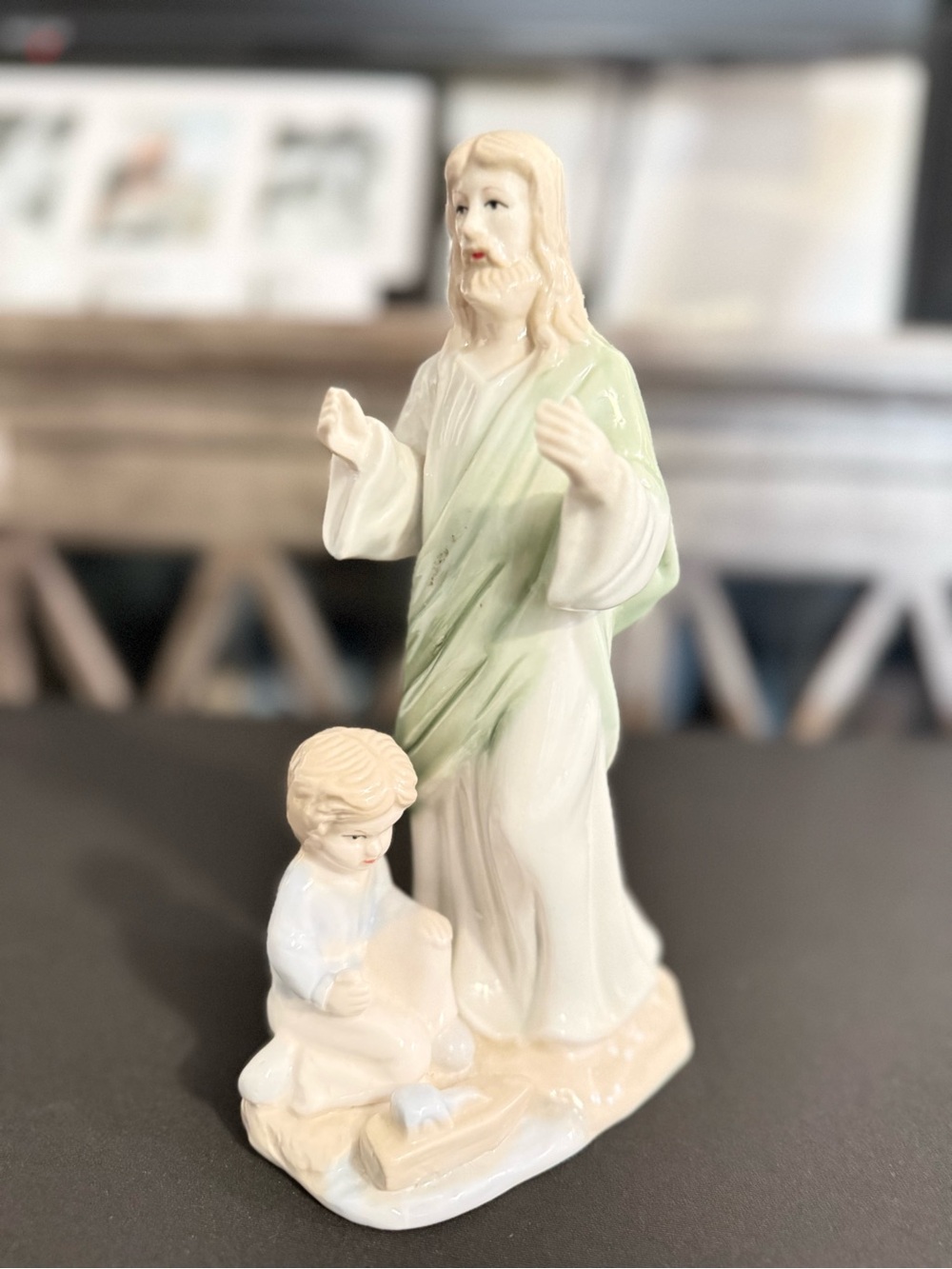 Porcelain Figurine Statue in Cream and Light Green by